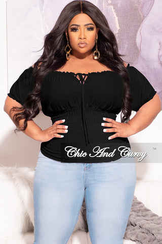Final Sale Plus Size Off the Shoulder Top with Frill Bottom in Black