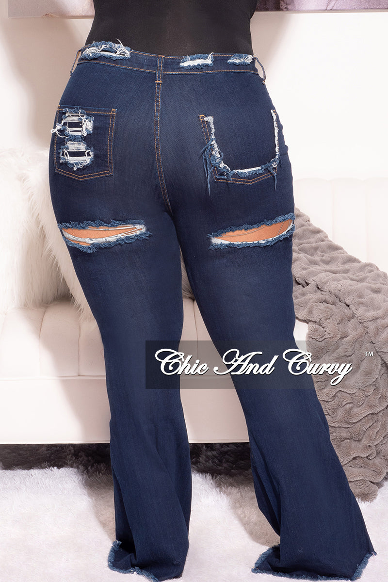 Final Sale Plus Size Straight Across Distressed Jeans in Dark Denim