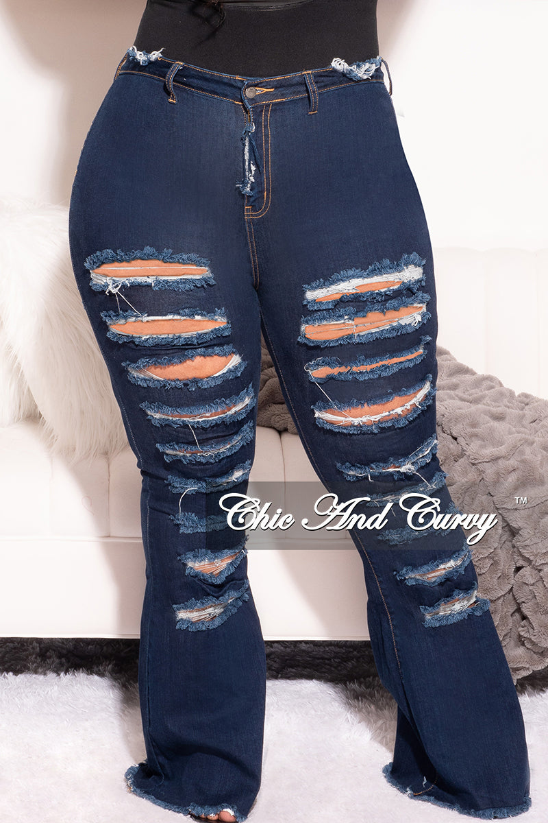Final Sale Plus Size Straight Across Distressed Jeans in Dark Denim