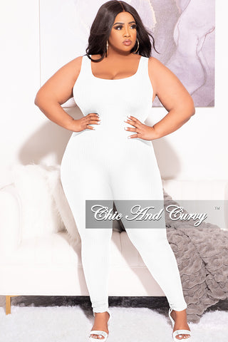 Final Sale Plus Size Ribbed Tank Unitard in Off White