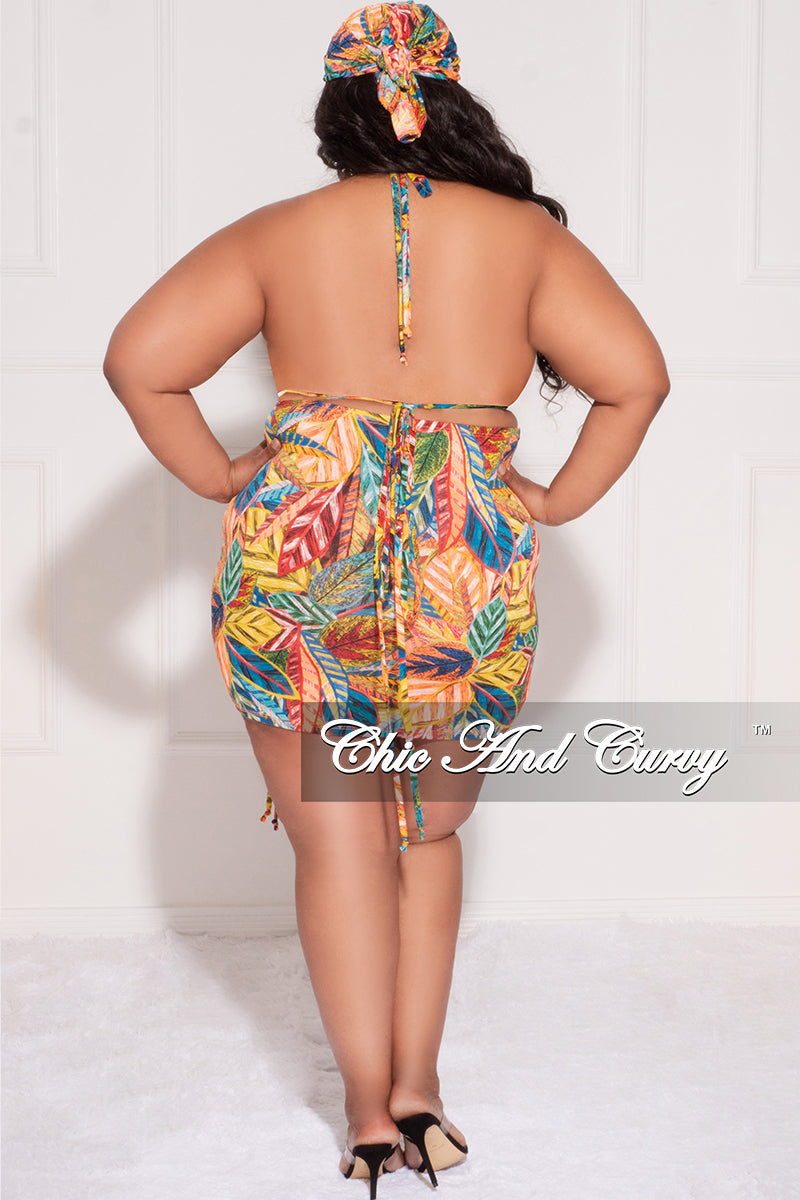 Final Sale Plus Size 4pc Set Bikini Top Poolside Playsuit in Multi Color Leaf Print