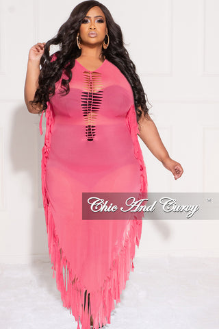 Final Sale Plus Size Mesh Cover-Up Dress with Cutout Front and Fringe – Chic And Curvy