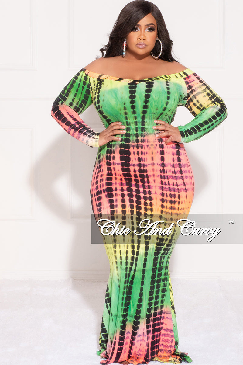 Final Sale Plus Size Bodycon Maxi Dress in Green Tie Dye Print