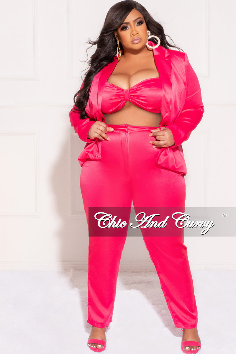 Final Sale Plus Size 3pc (Blazer, Tube Top & Pants) Suit Set in Fuchsia - 1x 14/16 Final Sale Plus Size 3pc (Blazer, Tube Top & Pants) Suit Set in Fuchsia - 1x 14/16