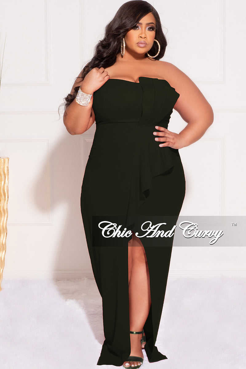 Final Sale Plus Size Mesh One Shoulder Twist Front Bra Top and Cutout Front  BodyCon Dress in Black