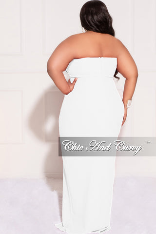 Final Sale Plus Size Strapless Pleated Ruffle Gown with Front Slit in Ivory