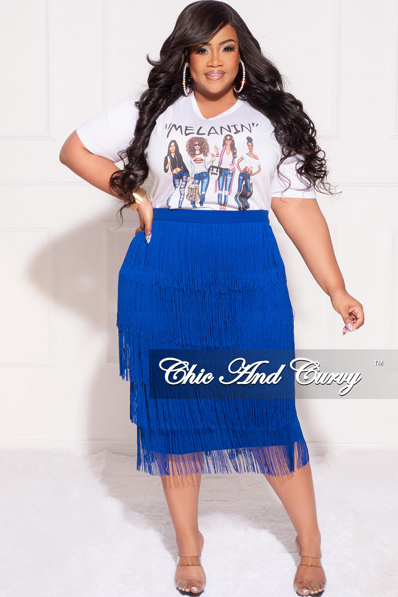 Final Sale Plus Size High Waist Fringe Tiered Midi Pencil Skirt in Royal Blue