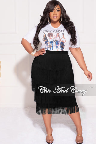 Final Sale Plus Size High Waist Fringe Tiered Midi Pencil Skirt in Black