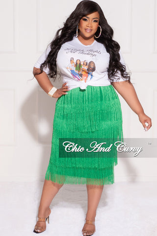Final Sale Plus Size High Waist Fringe Tiered Midi Pencil Skirt in Green