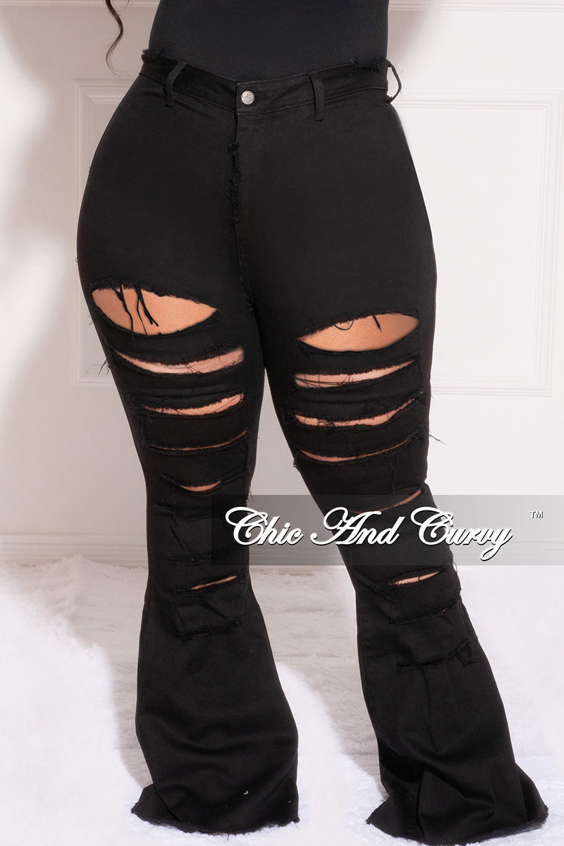 Final Sale Plus Size Flare Leg Distressed Jeans in Black