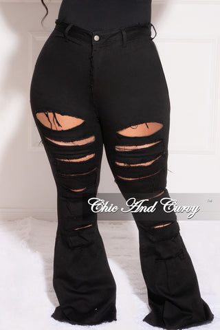 Final Sale Plus Size Flare Leg Distressed Jeans in Black