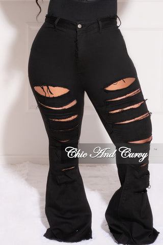 Final Sale Plus Size Flare Leg Distressed Jeans in Black