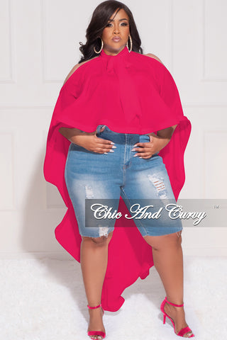 Final Sale Plus Size Bow Front Cold Shoulder Highlow Top in Hot Pink
