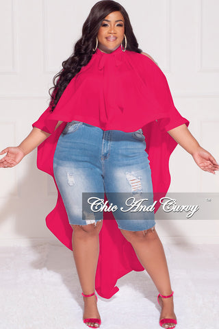Final Sale Plus Size Bow Front Cold Shoulder Highlow Top in Hot Pink