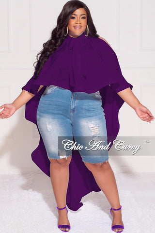 Final Sale Plus Size Bow Front Cold Shoulder Highlow Top in Purple