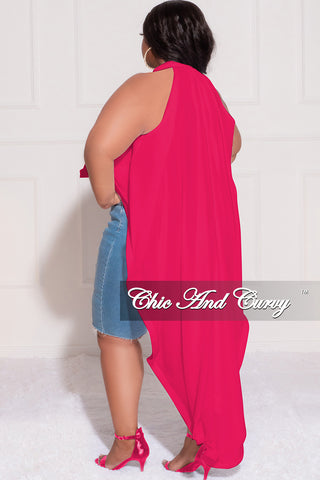 Final Sale Plus Size Bow Front Cold Shoulder Highlow Top in Hot Pink