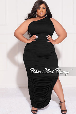 Final Sale Plus Size One Shoulder Ruched Bodycon Dress in Black