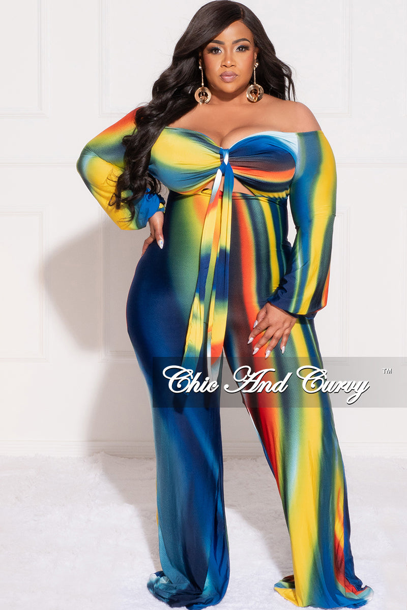 Final Plus Size Front Tie Jumpsuit in Royal Blue, Orange, Green & Yellow