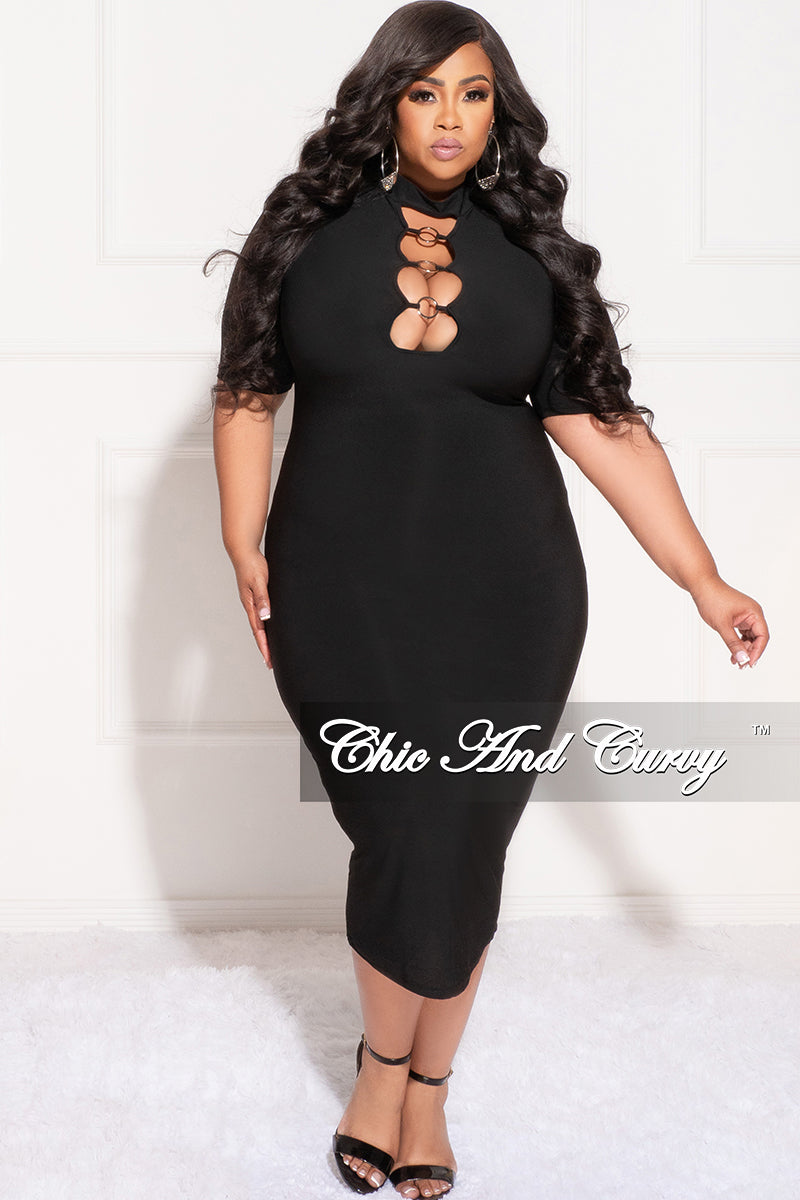 Final Sale Plus Size Ring Cutout BodyCon Dress in Black