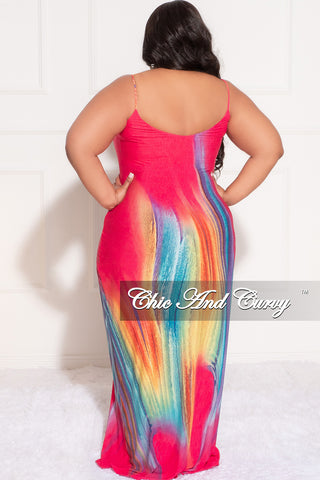 Final Sale Plus Size Tank Maxi Dress in Fuchsia Multi Color Print