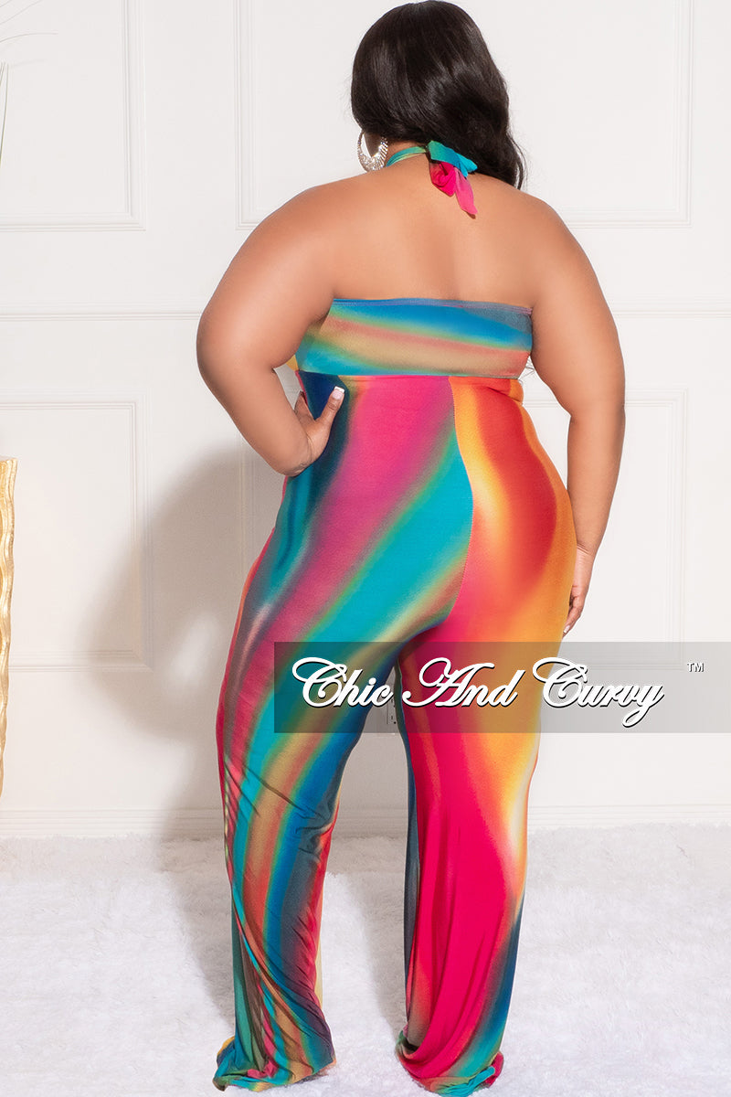 Final Plus Size Halter Jumpsuit in Fuchsia Royal Blue Orange Teal and Yellow