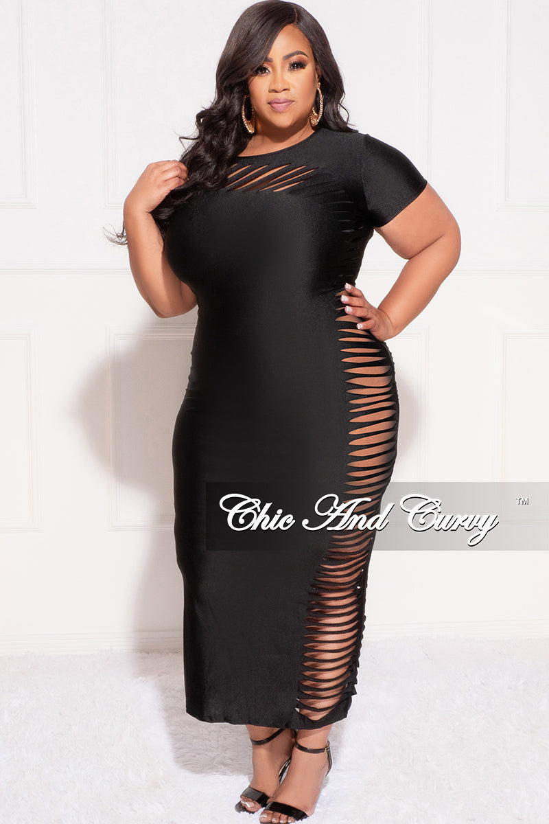 Final Sale Plus Size Cutout Distressed Bodycon Dress in Black