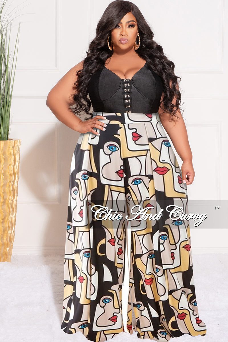 Final Sale Plus Size Palazzo Pants in Black Art Illustration Print – Chic  And Curvy
