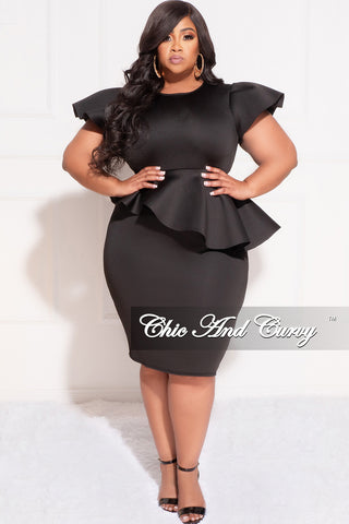 Final Plus Size Sleeve Peplum Dress in Black Scuba – Curvy