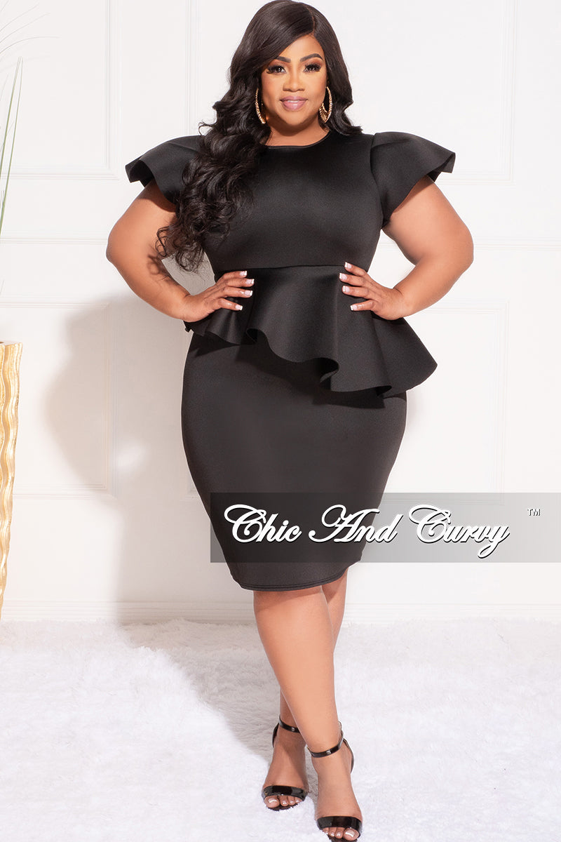 Final Plus Size Short Sleeve Peplum Dress in Black Scuba Chic Curvy