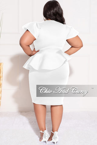Final Plus Size Short Sleeve Peplum Dress in Off White Scuba