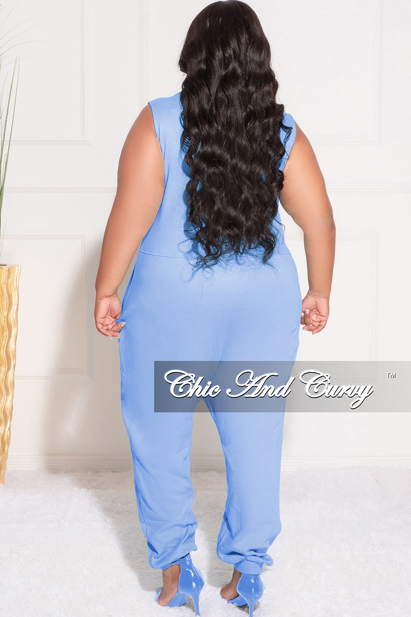 Final Sale Plus Size Sleeveless Harem Jumpsuit in Baby Blue