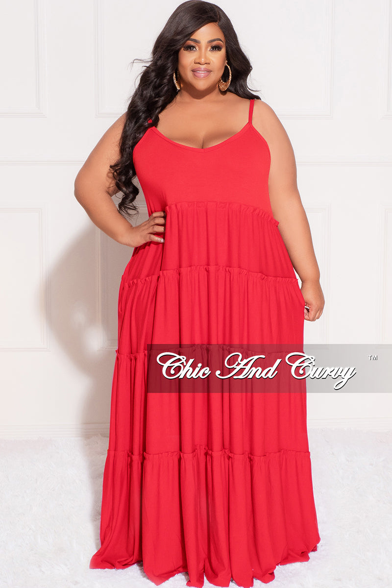 Final Sale Plus Size Spaghetti Strap Tiered Maxi Dress in Ruby
