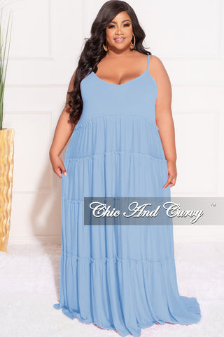 Final Sale Plus Size Spaghetti Strap Tiered Maxi Dress in Ring Blue