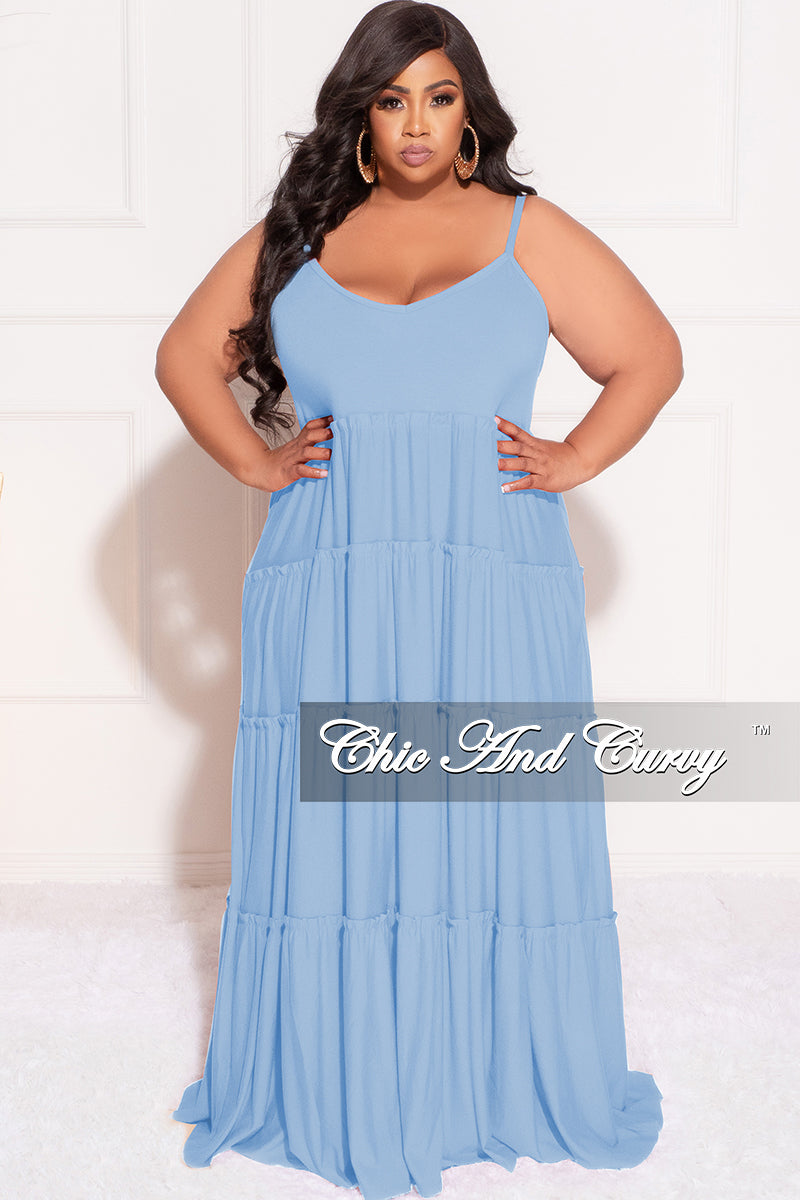 Final Sale Plus Size Spaghetti Strap Tiered Maxi Dress in Ring Blue