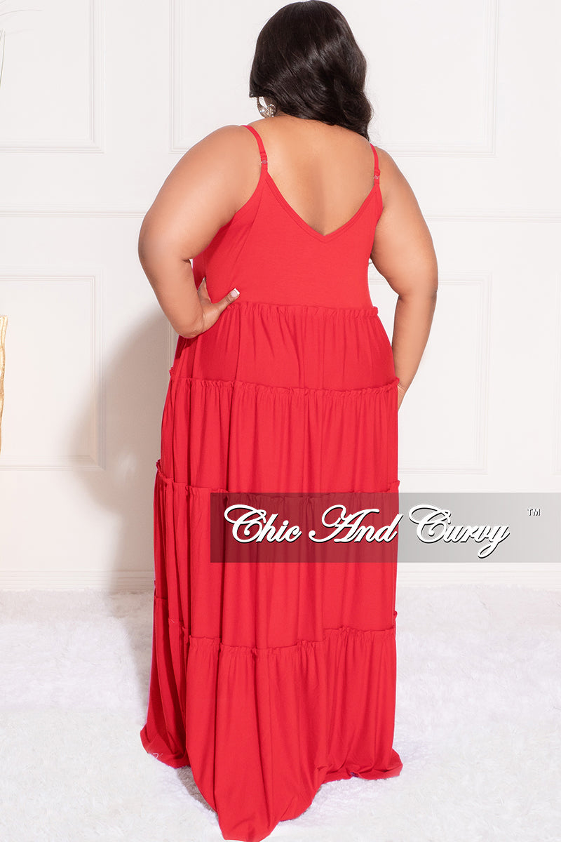 Final Sale Plus Size Spaghetti Strap Tiered Maxi Dress in Ruby