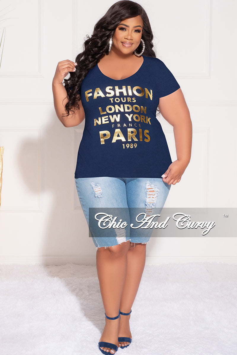 *Final Sale Plus Size "Fashion Tour" T-Shirt in Navy and Gold