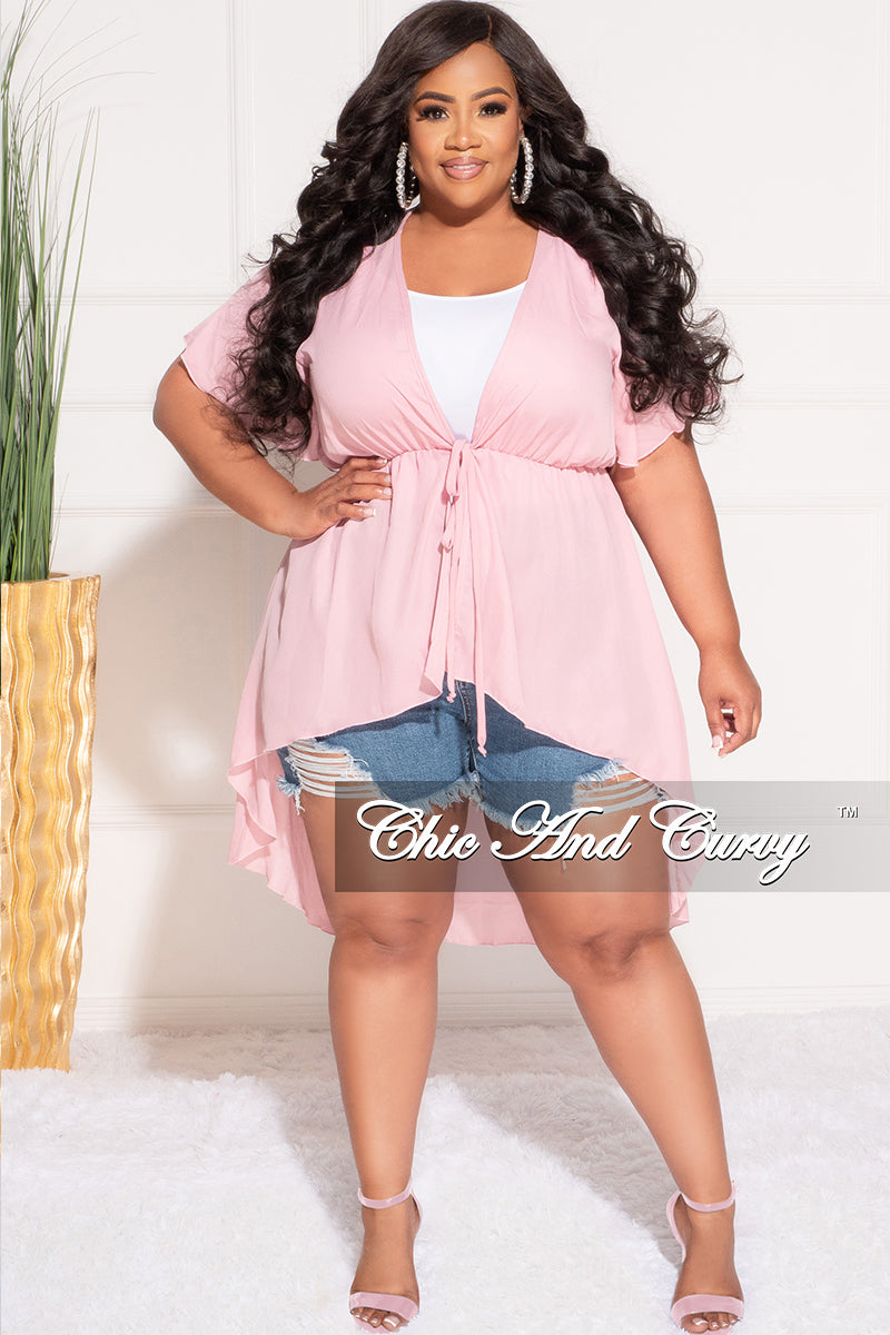 Final Sale Plus Size Chiffon HighLow Duster / Dress with Front Drawstring in Mauve Pink