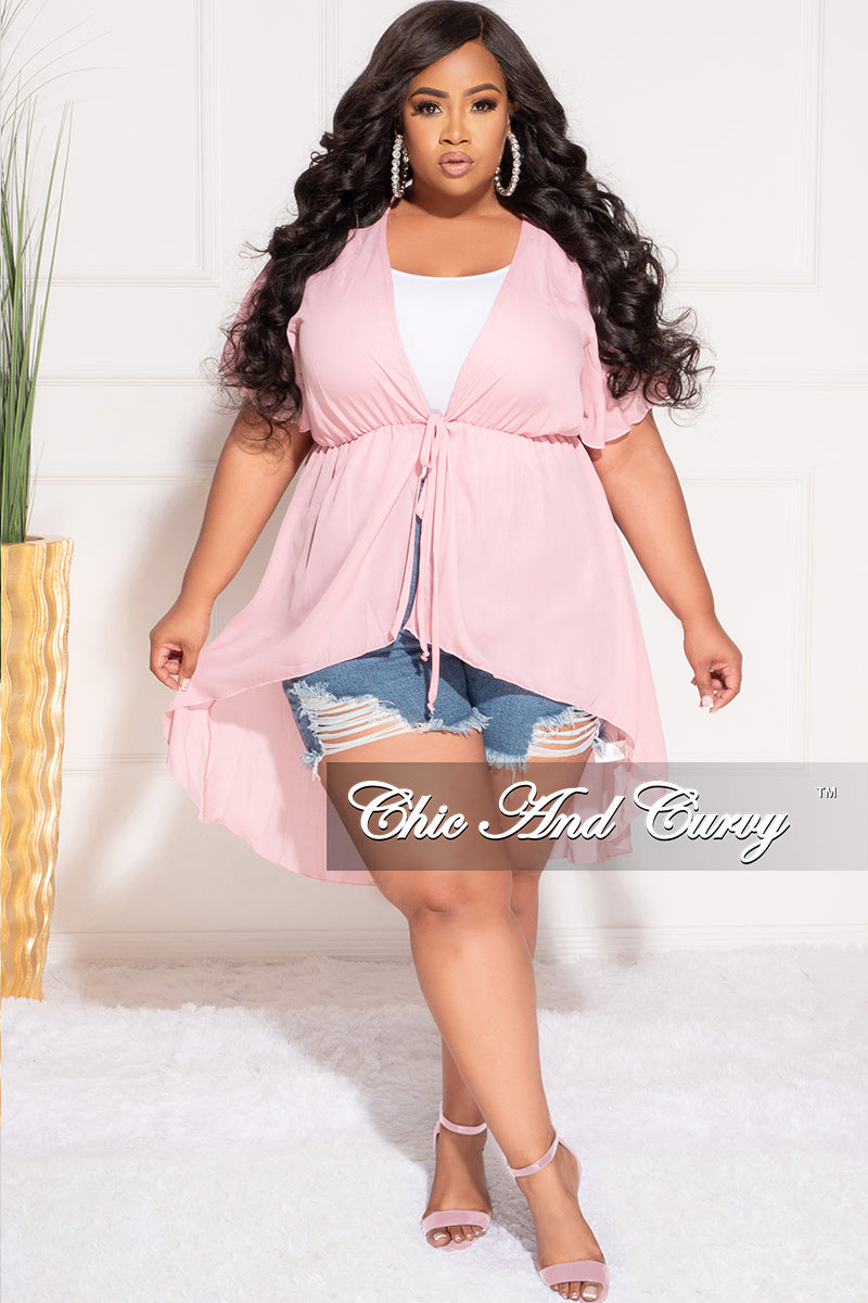 Final Sale Plus Size Chiffon HighLow Duster / Dress with Front Drawstring in Mauve Pink