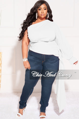 Final Sale Plus Size One Shoulder Top with Side Train in White