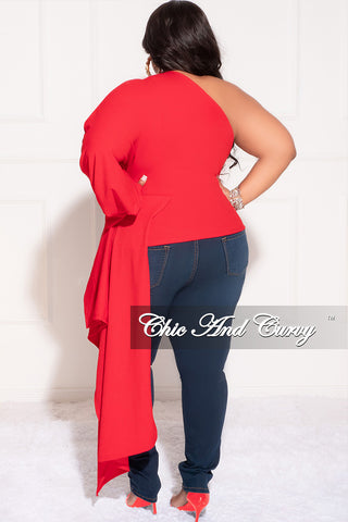Final Sale Plus Size One Shoulder Top with Side Train in Red
