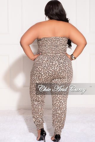 Final Sale Plus Size 2pc Smocked Tube Crop Top and Pants Set in Animal Print