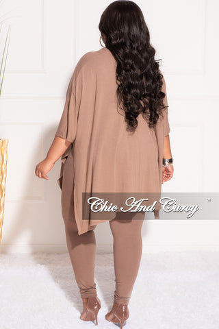 Final Sale Plus Size 2pc V Neck Tunic Top and Matching Legging Set in Brown