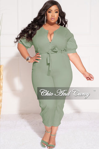 Final Sale Plus Size Cropped Zip-Up Wide Leg Jumpsuit in Olive