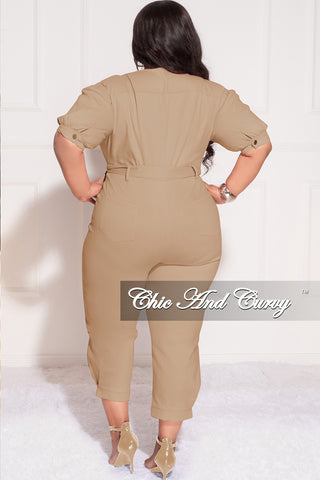 Final Sale Plus Size Cropped Zip-Up Wide Leg Jumpsuit in Kahiki