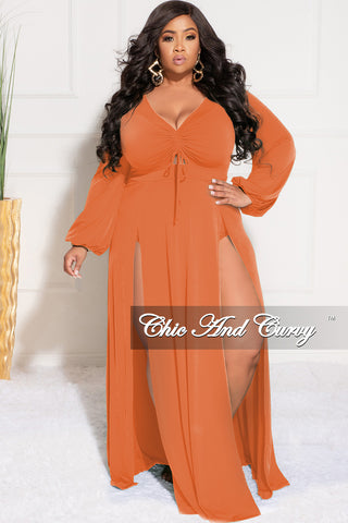 Final Sale Plus Size Ruched Maxi Dress with Double Slits in Orange