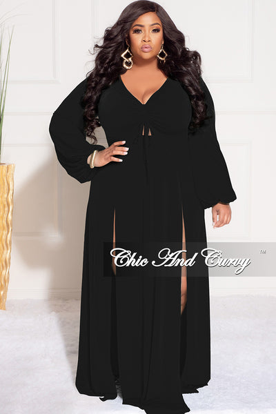 Final Sale Plus Size Ruched Maxi Dress with Double Slits in Black - 2x 14/16 Final Sale Plus Size Ruched Maxi Dress with Double Slits in Black - 2x 14/16