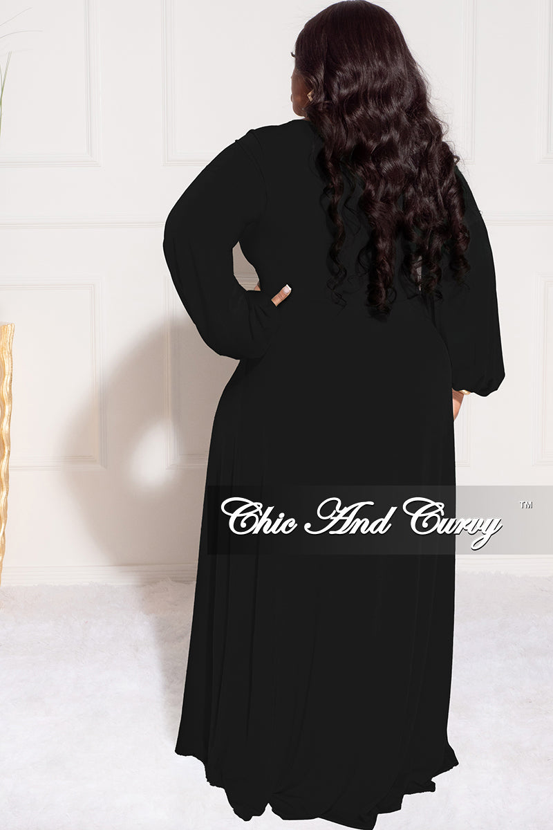 Final Sale Plus Size Ruched Maxi Dress with Double Slits in Black