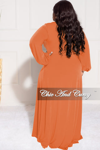 Final Sale Plus Size Ruched Maxi Dress with Double Slits in Orange