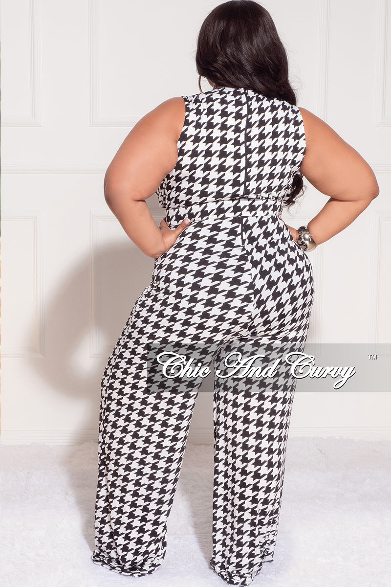 Final Sale Plus Size Jumpsuit with Waist Belt in Houndstooth Print