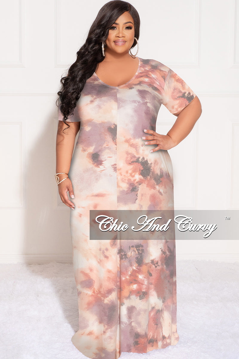 Final Sale Plus Size Short Sleeve Maxi Dress in Lavender Multi Color Tie Dye Print